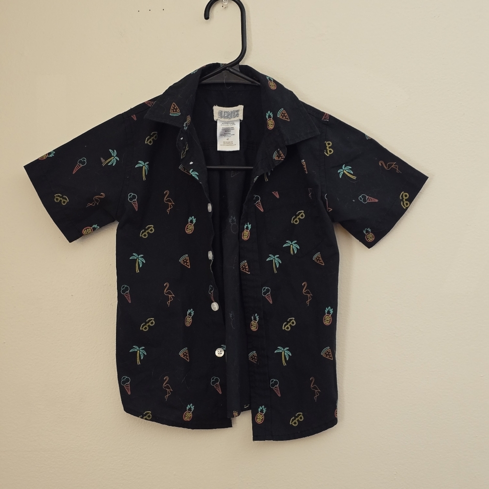 Alex & Jack Kids 4T Black Patterned Button UpShirt